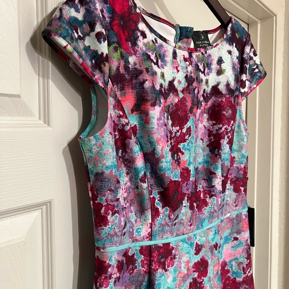 NEW ADRIANNA PAPELL MULITI AQUA FLORAL SCUBA FIT/FLATE DRESS - Picture 4 of 11